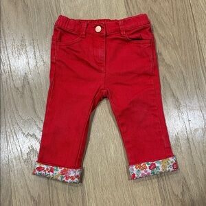Jacadi Red Kids Jeans with Floral Cuff Size 12 Months